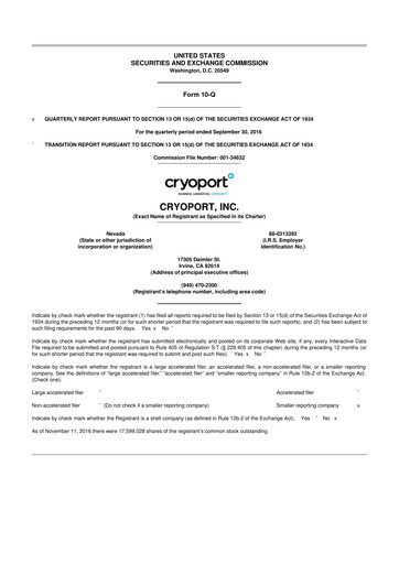 Thumbnail CryoPort 10-Q Quarterly Report FY2017 