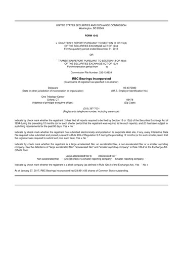 Thumbnail RBC Bearings 10-Q Quarterly Report FY2017 