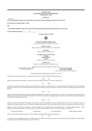 Thumbnail Waste Connections 10-K Annual Report 2016