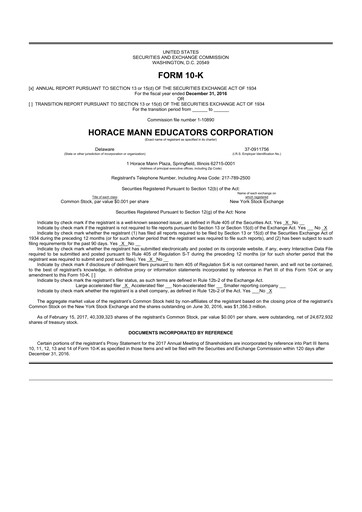 Thumbnail Horace Mann Educators 10-K Annual Report 2016