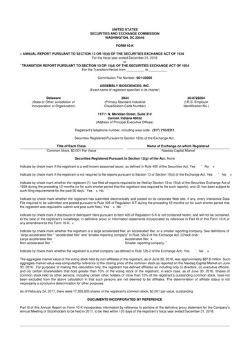 Vorschaubild Assembly Biosciences 10-K Jahresbericht 2016