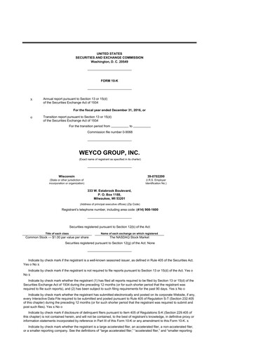 Vorschaubild Weyco Group 10-K Jahresbericht 2016