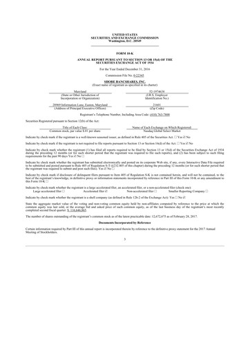 Thumbnail Shore Bancshares 10-K Annual Report 2016