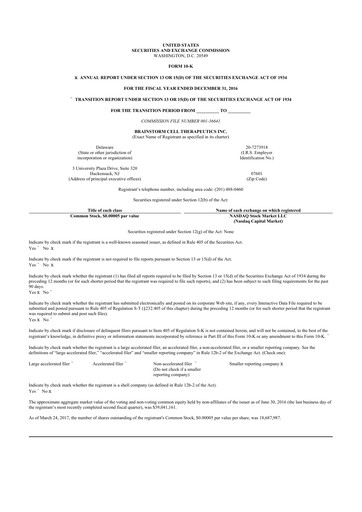 Vorschaubild BrainStorm Cell Therapeutics 10-K Jahresbericht 2016