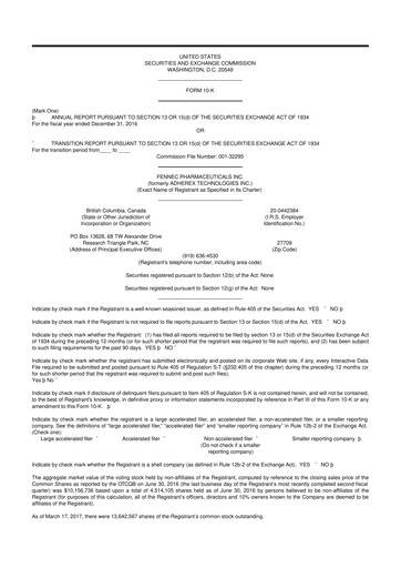 Miniature Fennec Pharmaceuticals 10-K Rapport annuel 2016