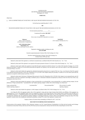 Thumbnail TSS, Inc. 10-K Annual Report 2016