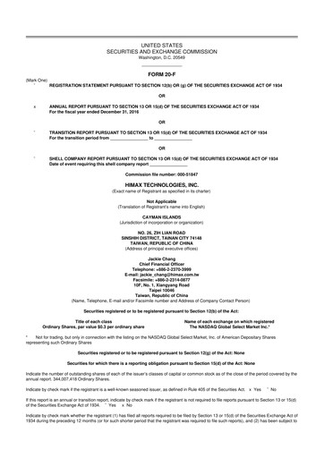 Miniature Himax Technologies 20-F Rapport annuel 2016