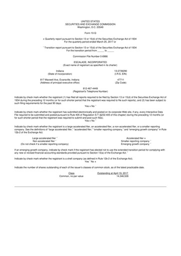 Thumbnail Escalade Sports 10-Q Quarterly Report FY 