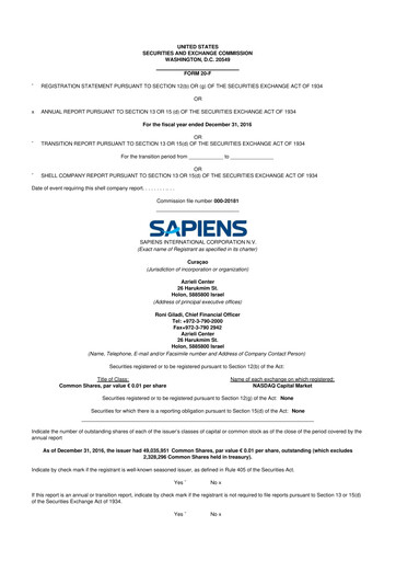 Vorschaubild Sapiens International Corporation 20-F Jahresbericht 2016
