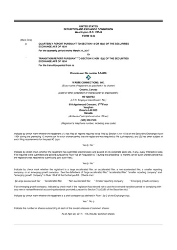 Thumbnail Waste Connections 10-Q Quarterly Report FY2017 