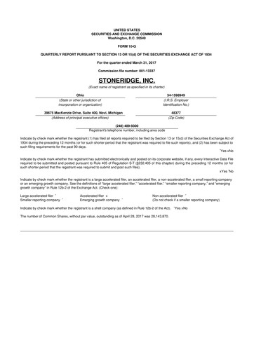 Thumbnail Stoneridge 10-Q Quarterly Report FY2017 