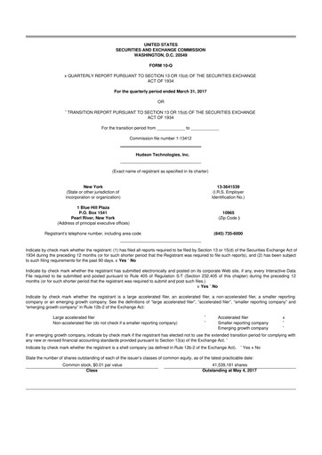 Thumbnail Hudson Technologies 10-Q Quarterly Report FY 