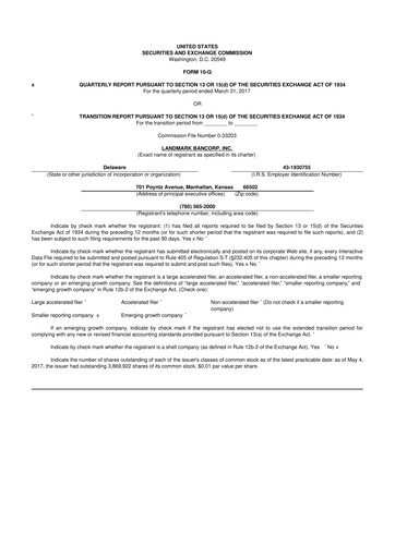 Thumbnail Landmark Bancorp 10-Q Quarterly Report FY2017 