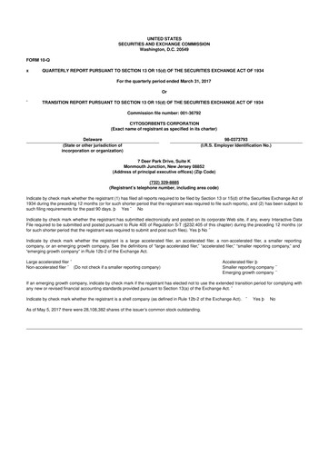 Miniature Cytosorbents 10-Q Rapport trimestriel  