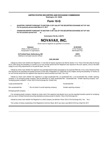 Thumbnail Novavax 10-Q Quarterly Report FY2017 