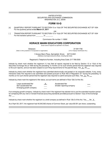Thumbnail Horace Mann Educators 10-Q Quarterly Report FY2017 
