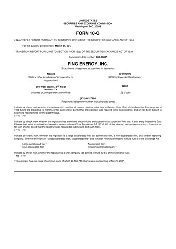 Miniature Ring Energy
 10-Q Rapport trimestriel 2017 