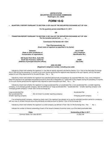 Thumbnail Titan Pharmaceuticals
 10-Q Quarterly Report FY2017 