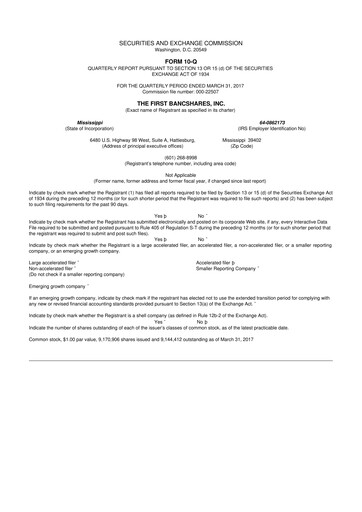Miniature The First Bancshares 10-Q Rapport trimestriel 2017 