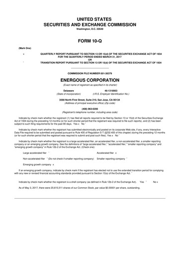 Miniature Energous 10-Q Rapport trimestriel 2017 