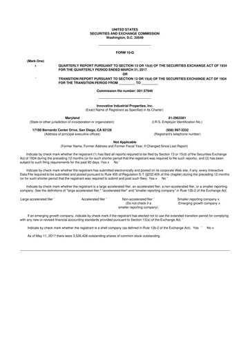 Thumbnail Innovative Industrial Properties
 10-Q Quarterly Report FY2017 