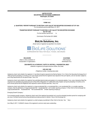 Thumbnail Biolife Solutions
 10-Q Quarterly Report FY 