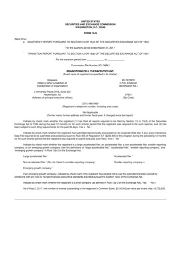 Vorschaubild BrainStorm Cell Therapeutics 10-Q Quartalsbericht 2017 