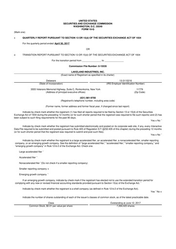 Thumbnail Lakeland Industries
 10-Q Quarterly Report FY2018 