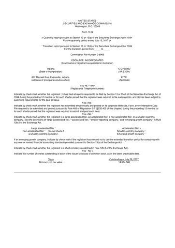 Thumbnail Escalade Sports 10-Q Quarterly Report FY 