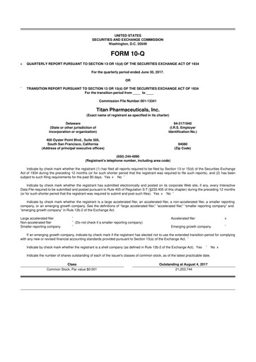 Thumbnail Titan Pharmaceuticals
 10-Q Quarterly Report FY2017 