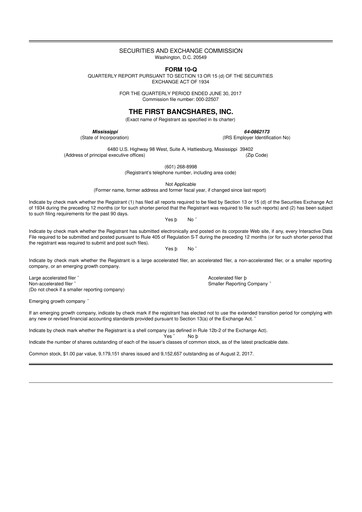 Miniature The First Bancshares 10-Q Rapport trimestriel 2017 
