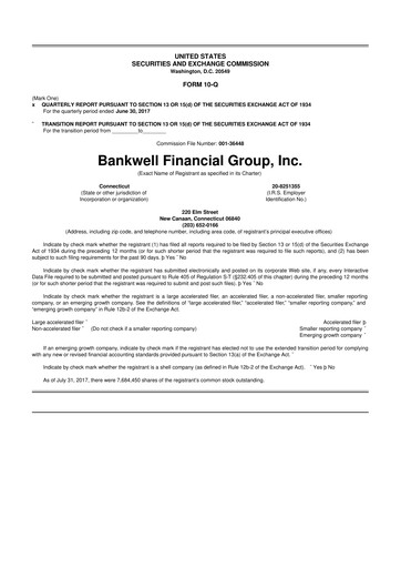 Vorschaubild Bankwell Financial Group 10-Q Quartalsbericht 2017 