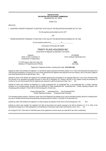 Miniature Trinity Place Holdings
 10-Q Rapport trimestriel 2017 