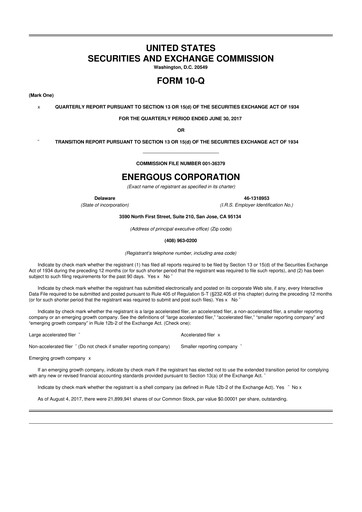 Miniature Energous 10-Q Rapport trimestriel 2017 