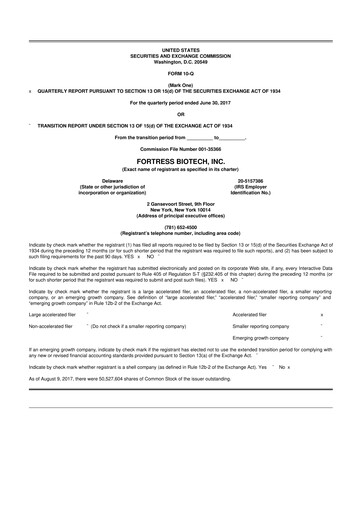 Thumbnail Fortress Biotech
 10-Q Quarterly Report FY2017 