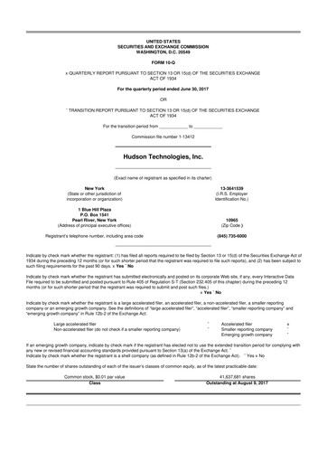 Thumbnail Hudson Technologies 10-Q Quarterly Report FY 