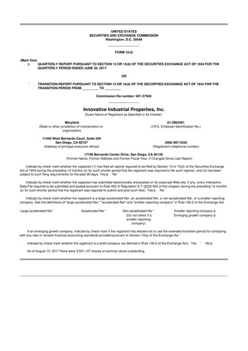 Thumbnail Innovative Industrial Properties
 10-Q Quarterly Report FY2017 