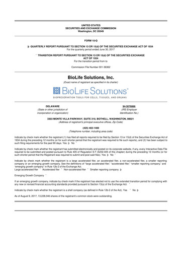 Thumbnail Biolife Solutions
 10-Q Quarterly Report FY 