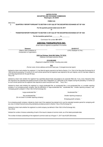 Vorschaubild Abeona Therapeutics
 10-Q Quartalsbericht 2017 