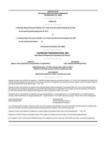 Thumbnail Capricor Therapeutics
 10-Q Quarterly Report FY 