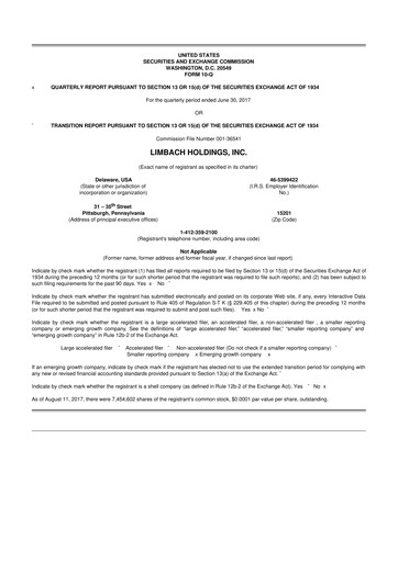 Thumbnail Limbach Holdings 10-Q Quarterly Report FY2017 