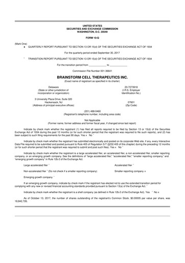 Vorschaubild BrainStorm Cell Therapeutics 10-Q Quartalsbericht 2017 