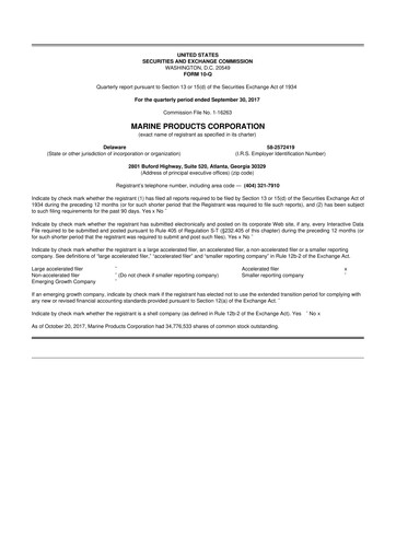 Thumbnail Marine Products Corporation 10-Q Quarterly Report FY 