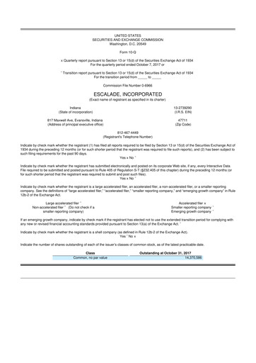 Thumbnail Escalade Sports 10-Q Quarterly Report FY 
