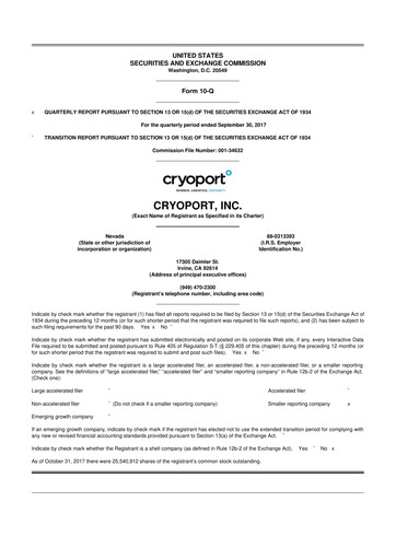 Thumbnail CryoPort 10-Q Quarterly Report FY2017 