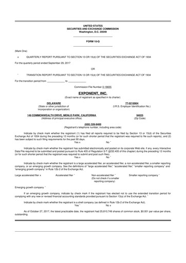Vorschaubild Exponent
 10-Q Quartalsbericht  