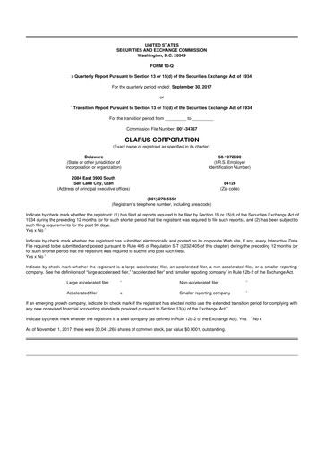 Thumbnail Clarus
 10-Q Quarterly Report FY2017 