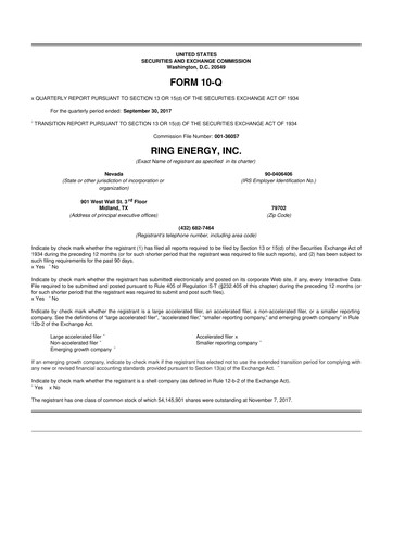 Miniature Ring Energy
 10-Q Rapport trimestriel 2017 