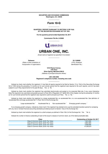 Miniature Urban One
 10-Q Rapport trimestriel 2017 