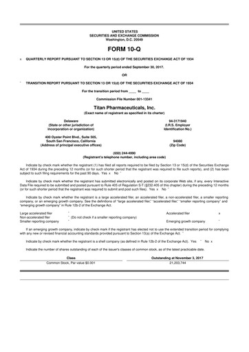 Thumbnail Titan Pharmaceuticals
 10-Q Quarterly Report FY2017 